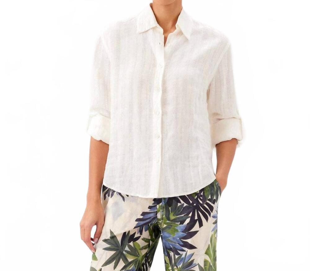 NEW KAREN KANE stripe linen roll-tab shirt in cream
